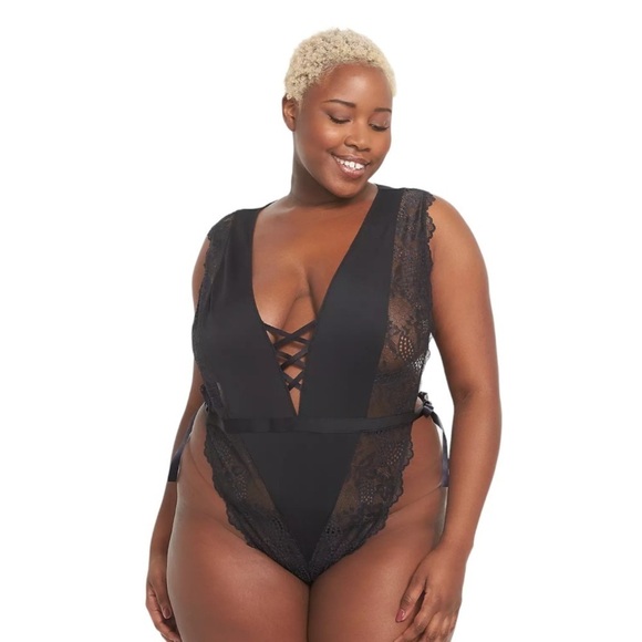 Lane Bryant Lace High-Leg Bodysuit in Black 14/16